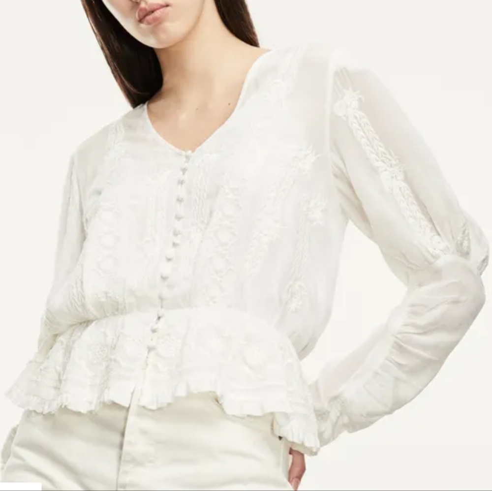 The Kooples - FLOWING ECRU TOP WITH EMBROIDERY
